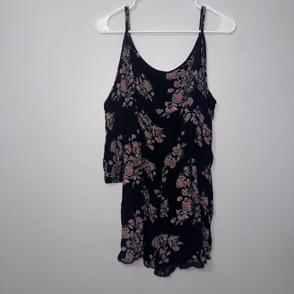 Mudd Women's Black Floral Cold Shoulder Romper Spaghetti Straps Size Large - Picture 4 of 11